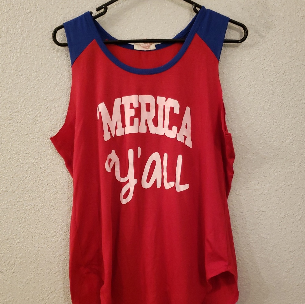 'MERICA Y'ALL RED AND BLUE PATRIOTIC TANK